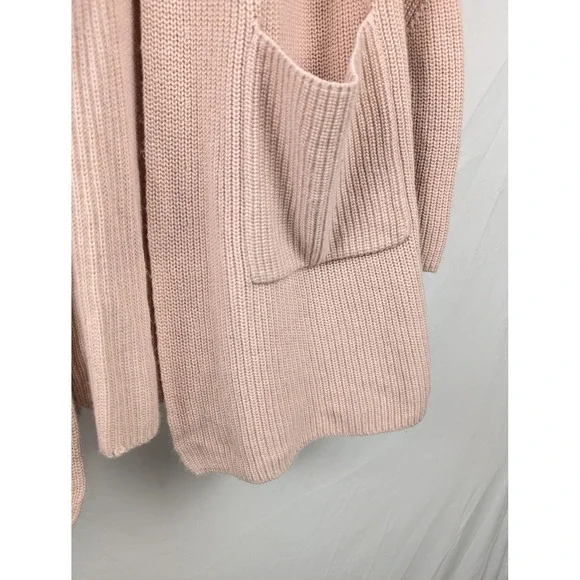 Halogen Cashmere Open Front Cardigan‎ Size M Pink Knit Pockets Coquette Longline - Picture 4 of 11